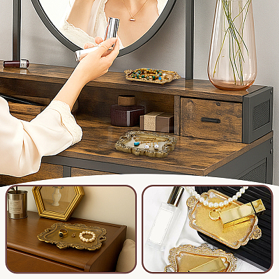 2Pcs 2 Styles Vintage Resin & Alloy Rectangle Tray Display Decorations for Rings Earrings Necklaces AJEW-PH0008-32-1