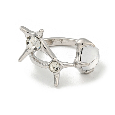 Star Zinc Alloy Rhinestone Open Cuff Ring RJEW-Z048-02P-02-1