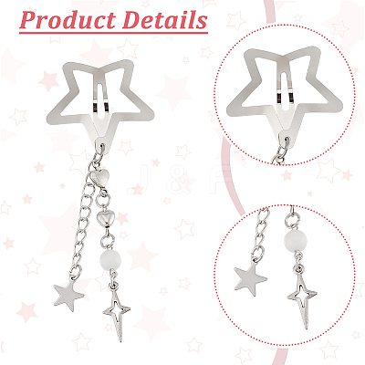5Pcs 5 Styles Star Alloy Snap Hair Clips PHAR-GO0001-02-1