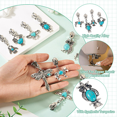 14Pcs 7 Styles Alloy & Synthetic Turquoise Zipper Sliders HJEW-TAC0101-1