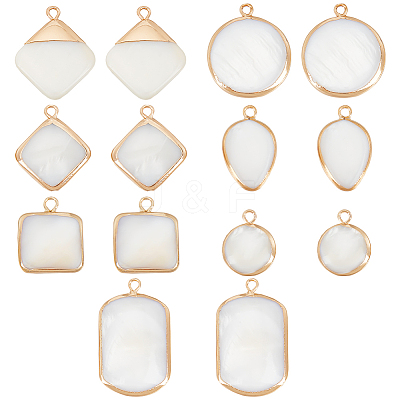 14Pcs 7 Styles Natural Freshwater Shell Pendants SHEL-BC0001-035-1