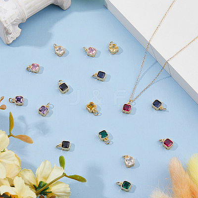 16Pcs 8 Colors Real 18K Gold Plated Brass Inlaid Cubic Zirconia Charms ZIRC-HS0001-05-1