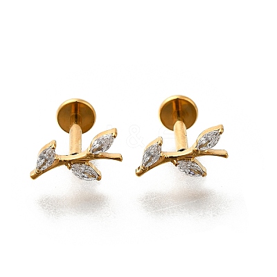 F136 Titanium Micro Pave Clear Cubic Zirconia Leaf Labrets AJEW-D302-02G-1