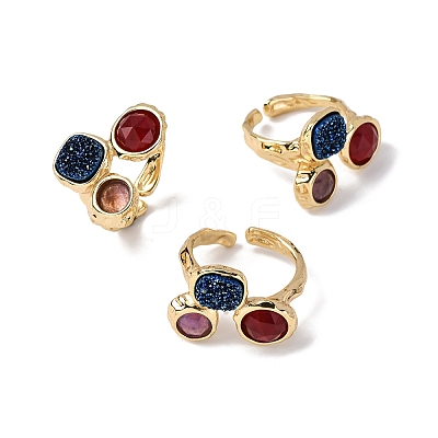 Natural Amethyst/Dyed Jade/Sodalite/Korean Jade/Rose Quartz/Agate Germ Cuff Rings RJEW-M076-05G-1