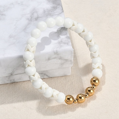 Ion Plating(IP) 304 Stainless Steel & Round Glass Beaded Stretch Bracelets for Women Men BJEW-M046-05G-1