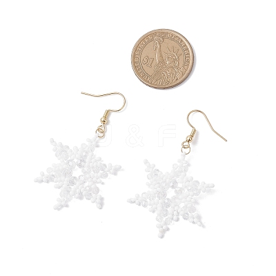 304 Stainless Steel Glass Seed Beads Snowflake Dangle Earrings EJEW-MZ00537-02-1