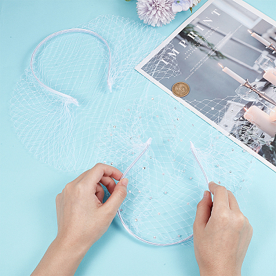 2Pcs 2 Colors Mesh Veil Cloth Hair Bands FIND-OC0003-95C-1