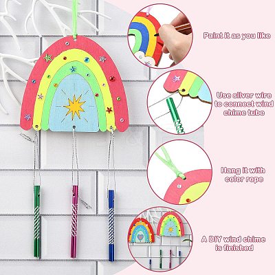 DIY Unfinished Wood Rainbow Wind Chime Kits for Children's Crafts ST-CJ0009-2-1