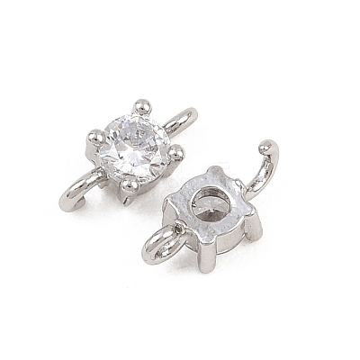 Brass Pave Clear Cubic Zirconia Flat Round Connector Charms KK-H538-21B-P-1