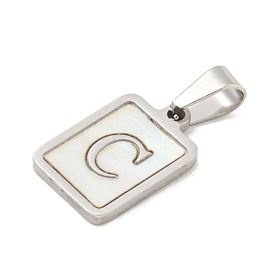 304 Stainless Steel Pave Natural White Shell Pendants STAS-S130-03P-C-1