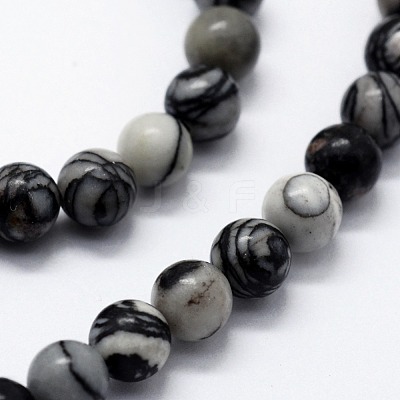Natural Black Silk Stone/Netstone Beads Strands G-I199-11-4mm-1
