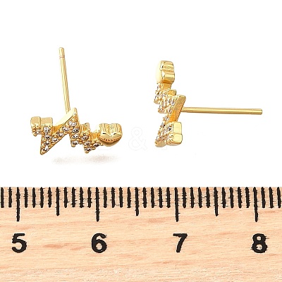 Heartbeat Brass Micro Pave Clear Cubic Zirconia Stud Earrings EJEW-G433-06G-1