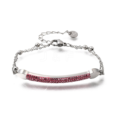 Heart Bar 304 Stainless Steel & Rhinestone Link Bracelets BJEW-A167-01P-02-1