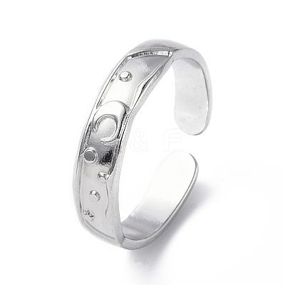 Non-Tarnish 304 Stainless Steel Crescent Moon Open Cuff Ring for Women RJEW-C046-01P-1