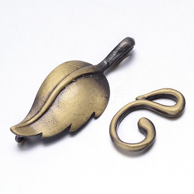 Brass Leaf Hook Clasps KK-E739-17AB-NF-1