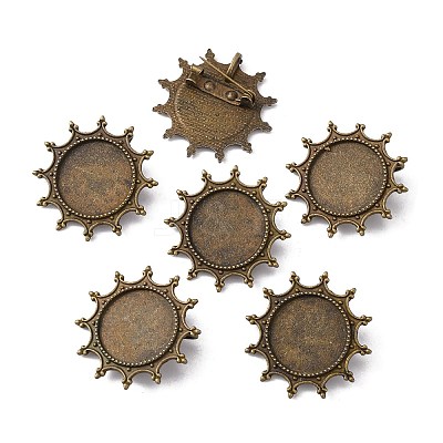 Flat Round Tibetan Style Brooch Cabochon Settings TIBE-S199-AB-NR-1
