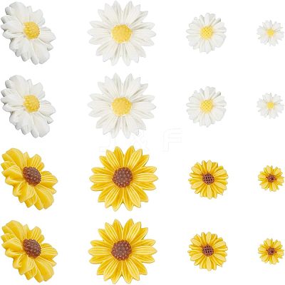 110Pcs 6 Style Flatback Hair & Costume Accessories Ornaments Scrapbook Embellishments Resin Flower Daisy Cabochons CRES-FH0001-08-1