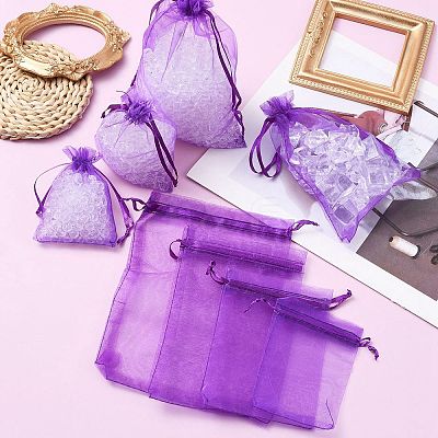 30Pcs 4 Styles Rectangle Organza Bags Jewellery Storage Pouches Wedding Favour Party Mesh Drawstring Gift OP-FS0001-01E-1