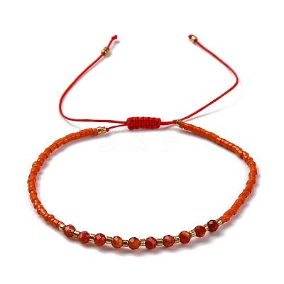 2mm Faceted Natural Carnelian Beaded Braided Adjustable Bracelets for Women PF2854-6-1