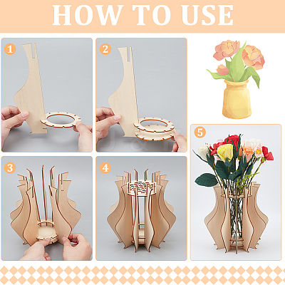 Wooden Puzzle Flower Vase Figurines DIY-WH0308-567-1