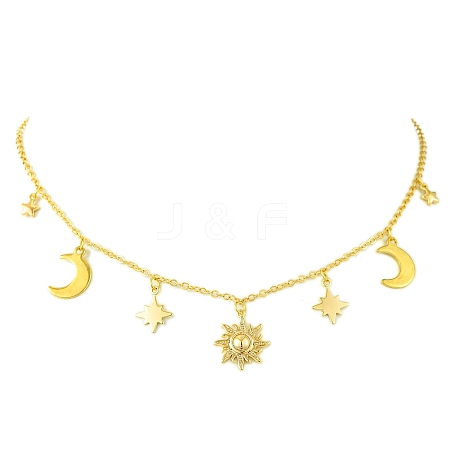 Moon & Star & Sun Brass Pendant Necklaces NJEW-TA00164-1