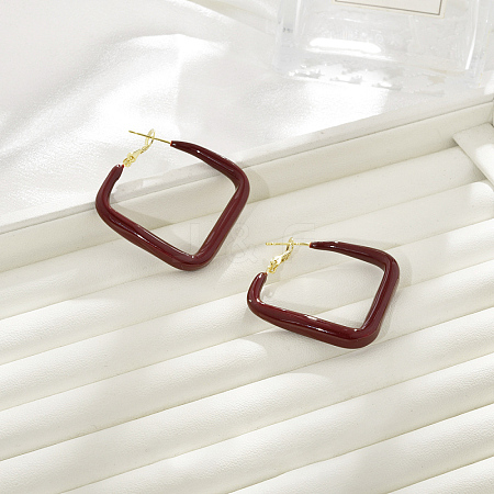 Brass Rhombus Hoop Earrings LS-EJEW-A121-12D-G-1