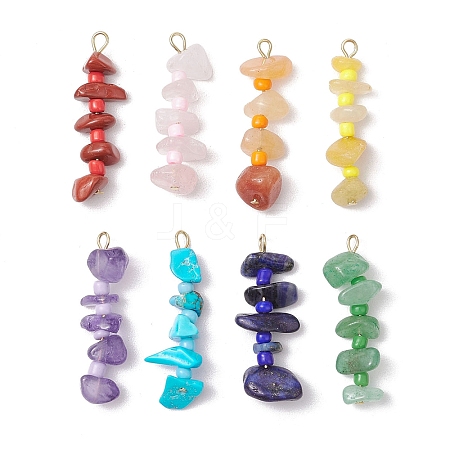 8Pcs 8 Styles Mixed Gemstone Chip Beaded Pendants PALLOY-JF03317-01-1