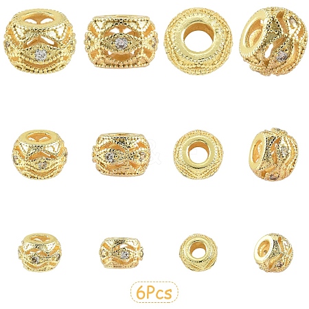 9Pcs 3 Styles Brass Micro Pave Clear Cubic Zirconia Beads KK-YW0004-43G-1