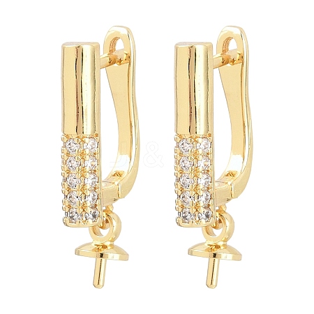 Brass Micro Pave Clear Cubic Zirconia Hoop Earring Findings KK-Z158-01G-1