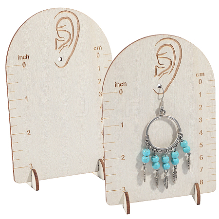 2 Sets Arch Shaped Boxwood Earrings Display Stands with Measuring Scale ODIS-SC0001-08-1