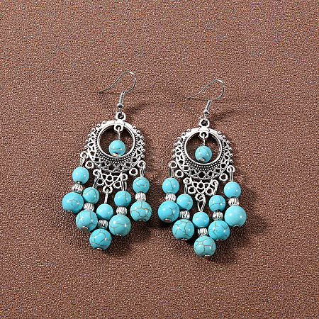 Bohemian tassel turquoise earrings JU8957-26-1