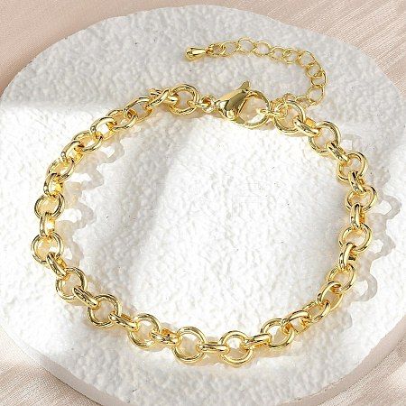 Brass Ring Link Chain Bracelets for Women Men BJEW-K273-09G-1
