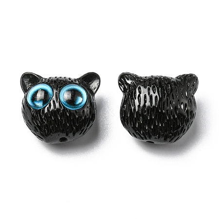 Opaque Resin Black Cat Shaped Beads with Glass Eye RESI-D050-17C-1