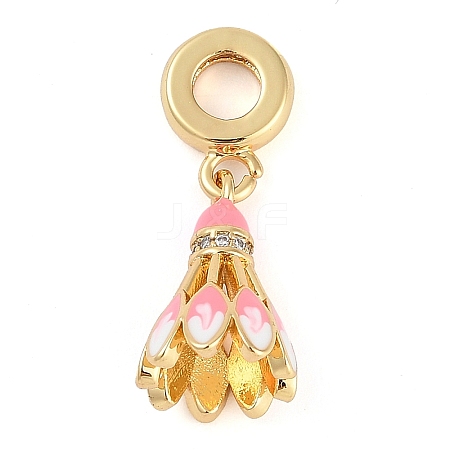 Rack Plating Brass Clear Cubic Zirconia European Dangle Charms KK-P287-15G-1