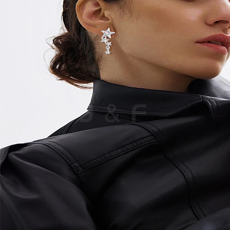 1Pair Star Alloy Crystal Rhinestone Dangle Stud Earrings for Women EJEW-LP0003-79-1