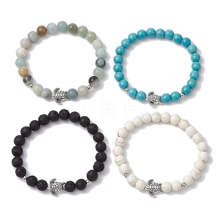 4Pcs 4 Styles Gemstone Beaded Stretch Bracelets BJEW-JB11100-1