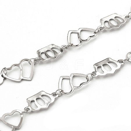 Tarnish Resistant 201 Stainless Steel Crown & Double Heart Link Chains CHS-F015-09P-01-1