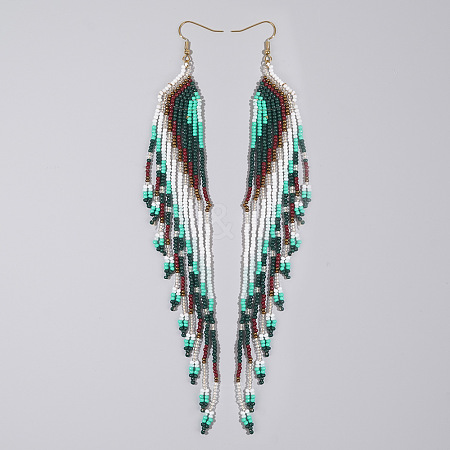 Bohemian Long Tassel Glass Seed Beaded Dangle Earrings for Women IW9172-2-1