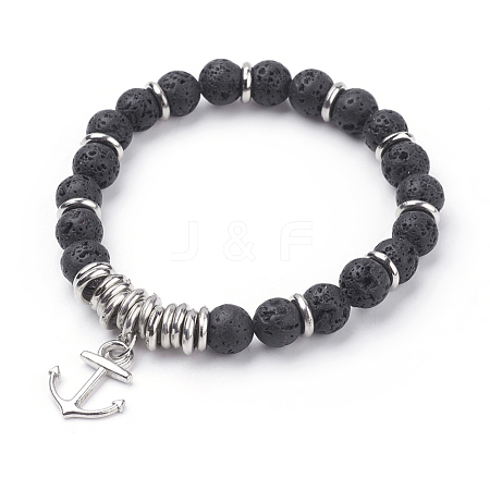 Natural Lava Rock Charm Bracelets BJEW-JB03403-01-1