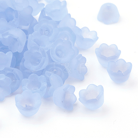 Chunky Cyan Transparent Frosted Tulip Flower Acrylic Bead Caps X-PL543-5-1