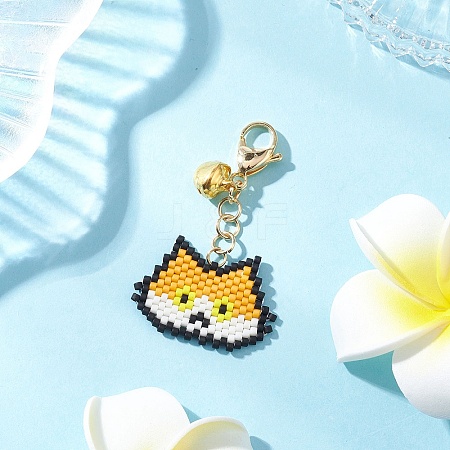 Handmade Glass Seed Beaded  Cat Head Shape Pendants Decorations HJEW-MZ00366-03-1