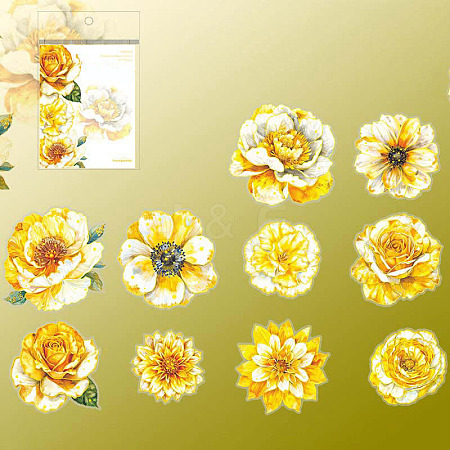 10Pcs Gilt Flowers PET Adhesive Waterproof Stickers Self-Adhesive Stickers PW-WG8AB22-03-1