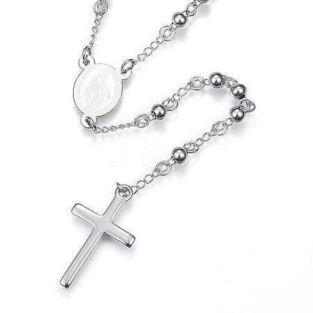 Non-Tarnish 304 Stainless Steel Rosary Bead Necklaces NJEW-D285-42P-1