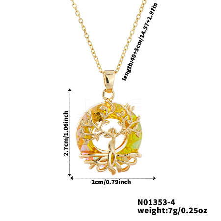 Elegant Brass & Glass Hollow Design Tree Pendant Necklaces WX2591-4-1