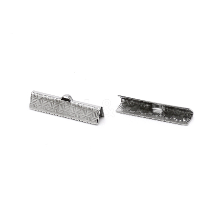 304 Stainless Steel Ribbon Crimp Ends STAS-WH0035-01C-P-1