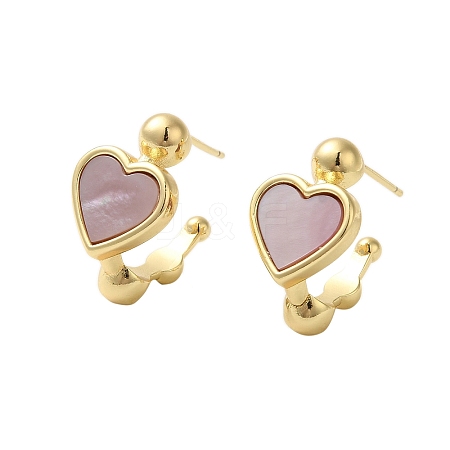 Shell Heart Stud Earrings EJEW-K287-01G-12-1