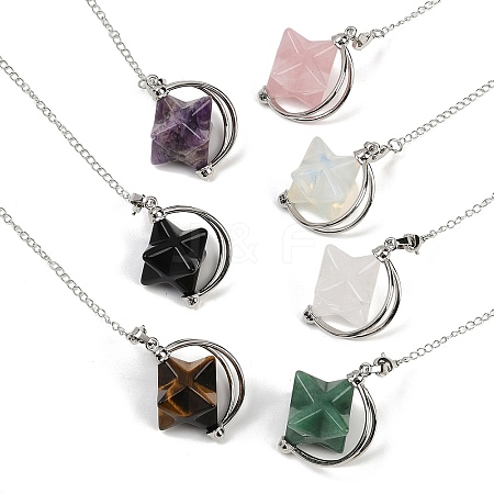 Star Natural & Synthetic Gemstone Pointed Dowsing Pendulums HJEW-Z007-01P-1