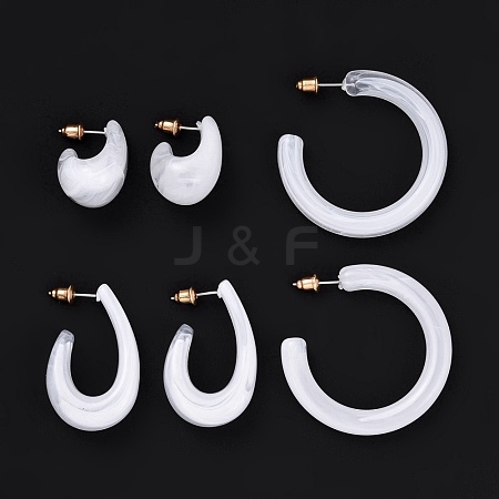C-shape Resin Stud Earrings Set EJEW-D277-01G-02-1