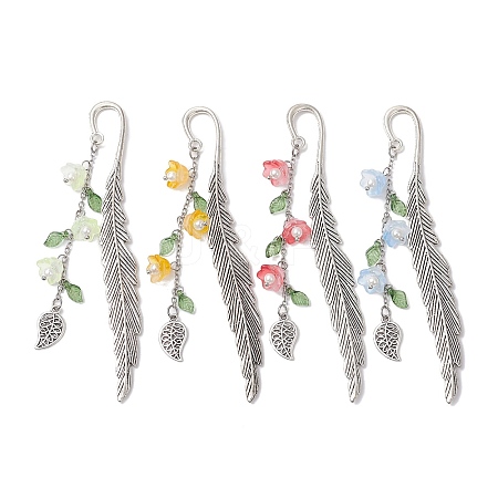 4Pcs 4 Colors Alloy Feather Bookmarks AJEW-TA00024-1