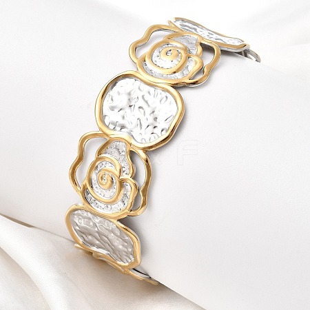 Hammered 304 Stainless Steel Cuff Bangles for Women LS-BJEW-P371-01B-1